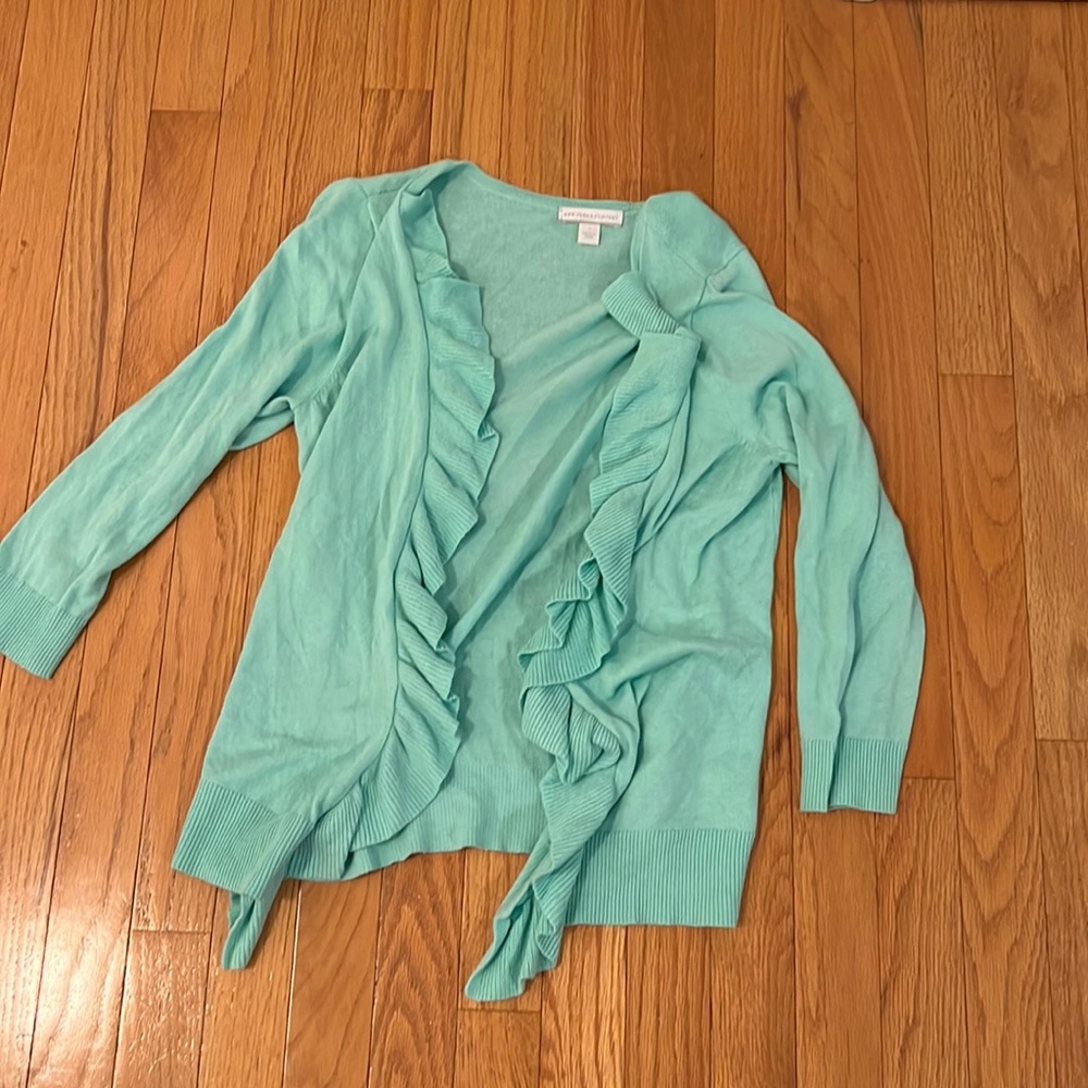 New York & Company Green Ruffle Cardigan